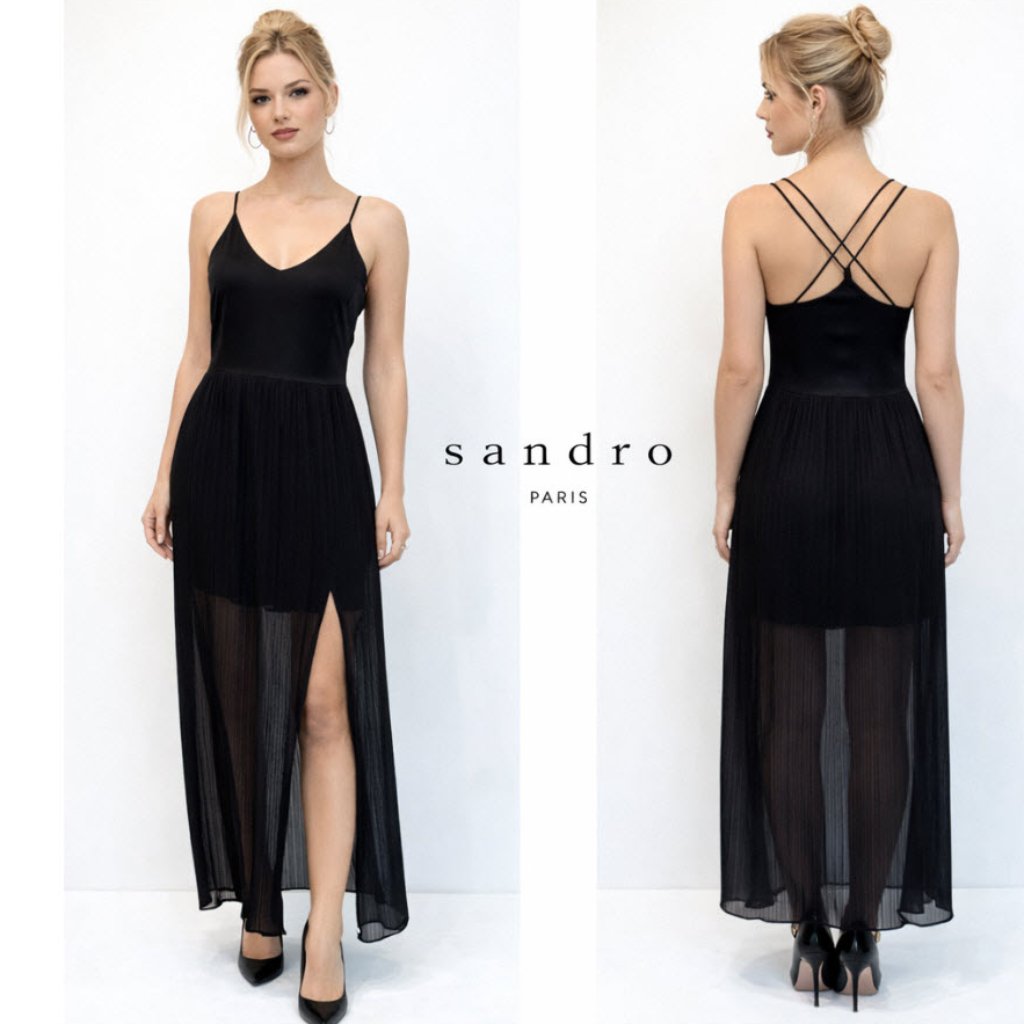 Sandro Paris Black Maxi Sheer Overlay Slit Dress Tank Sandro 1 Size Small